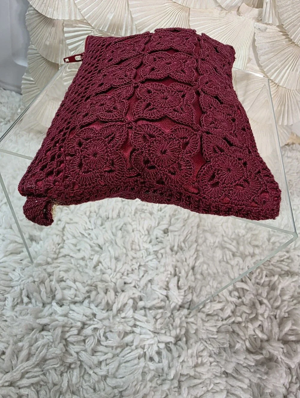 Eternal Thread Crochet Clutch/Makeup Bag in Burgundy/Red